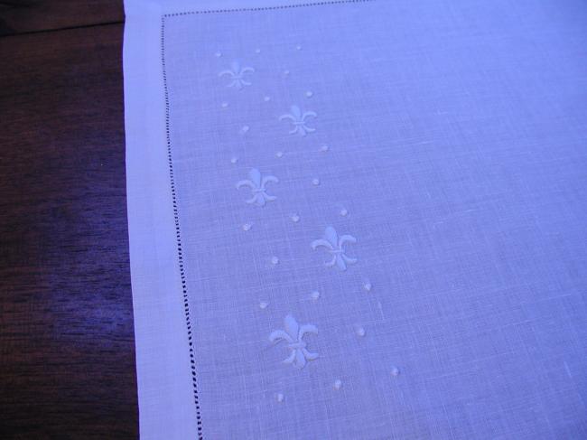 Very pretty Fleurs de Lys embroidered traycloth