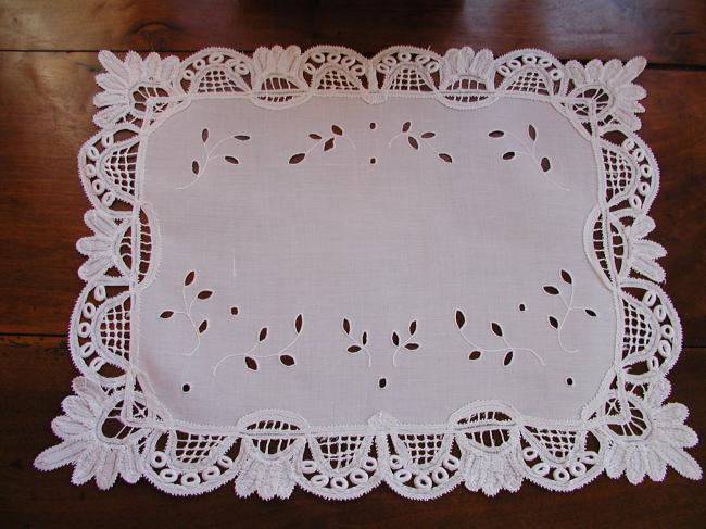 Absolutely stunning Battenburg lace and open works tray cloth