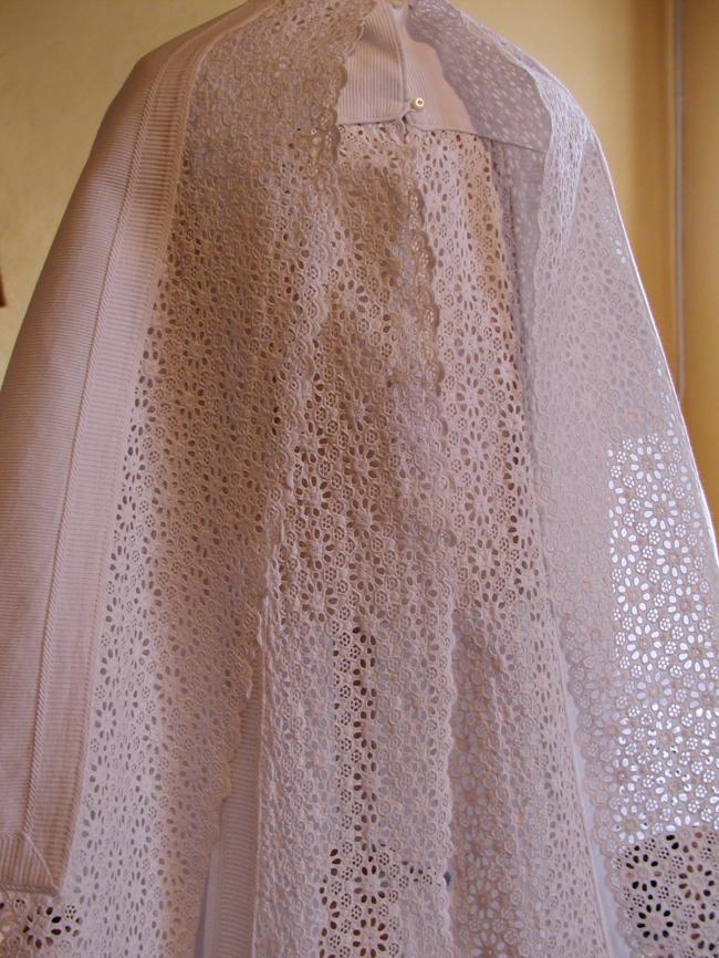 Exceptional Christening gown and cape with handmade  broderie anglaise lace 19th
