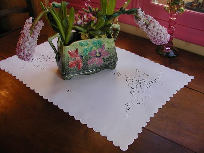 Gorgeous trolley mat or chest topper with embroidered butterflies 1920
