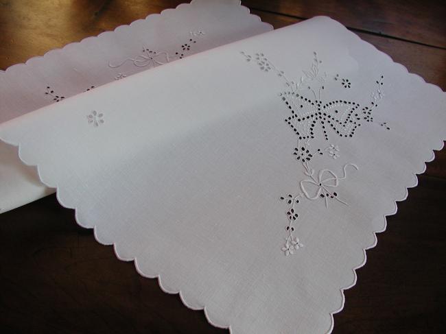 Gorgeous trolley mat or chest topper with embroidered butterflies 1920