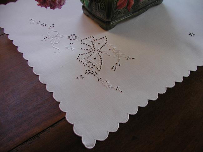 Gorgeous trolley mat or chest topper with embroidered butterflies 1920
