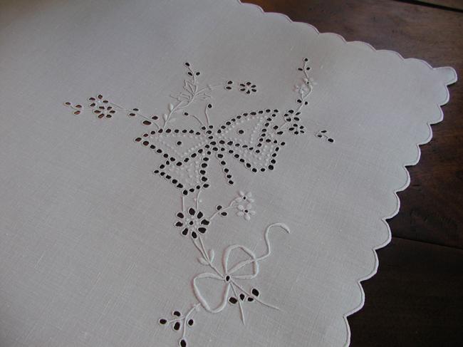 Gorgeous trolley mat or chest topper with embroidered butterflies 1920