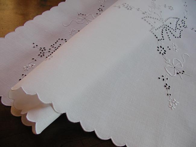 Gorgeous trolley mat or chest topper with embroidered butterflies 1920