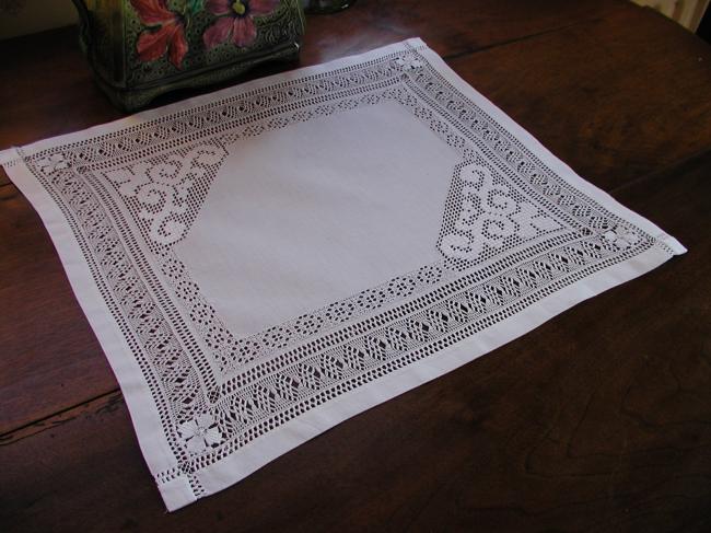 Superb tray cloth with lavish drawn thread works 1900