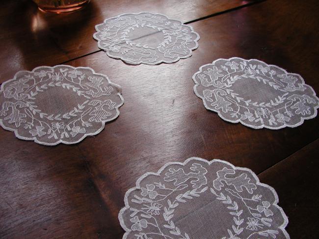 So charming set of 6 oval coasters in tambour embroidered net