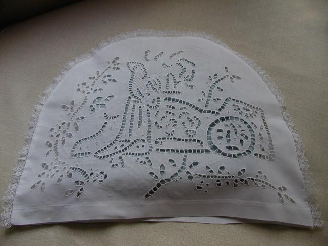 Wonderful tea cosy made with Richelieu embroidery and filet& Reticella lace