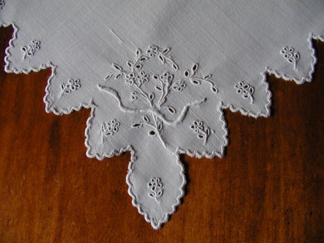 Stunning handkerchief with embroidered blooming apple tree branch 1910